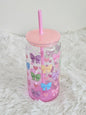 Bows ombre plastic cup with lid and plastic straw