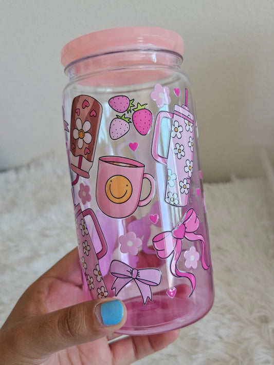 Girly coffee and tumblers ombre plastic cup with lid and plastic straw