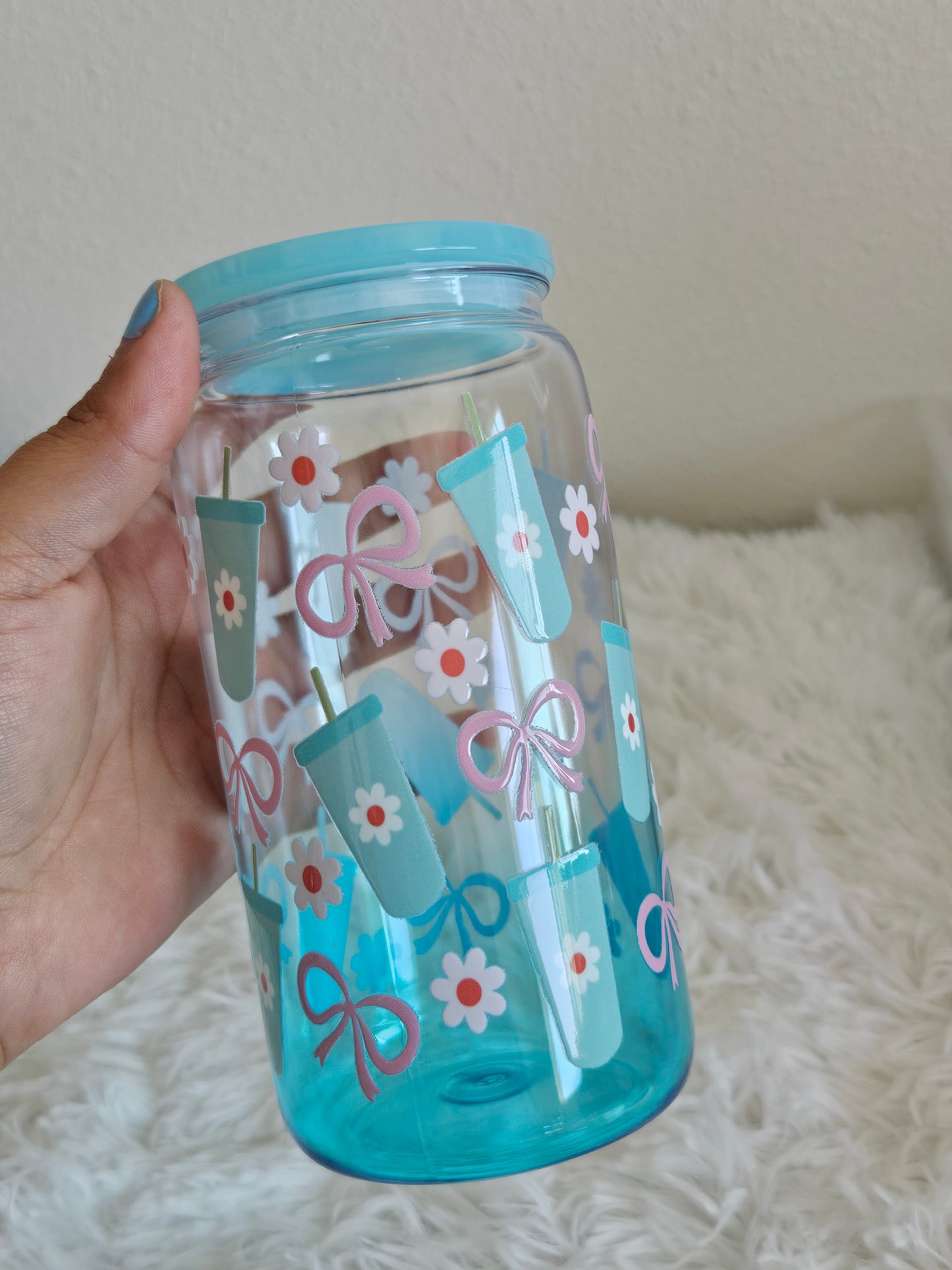 Bows and tumblers ombre plastic cup with lid and plastic straw