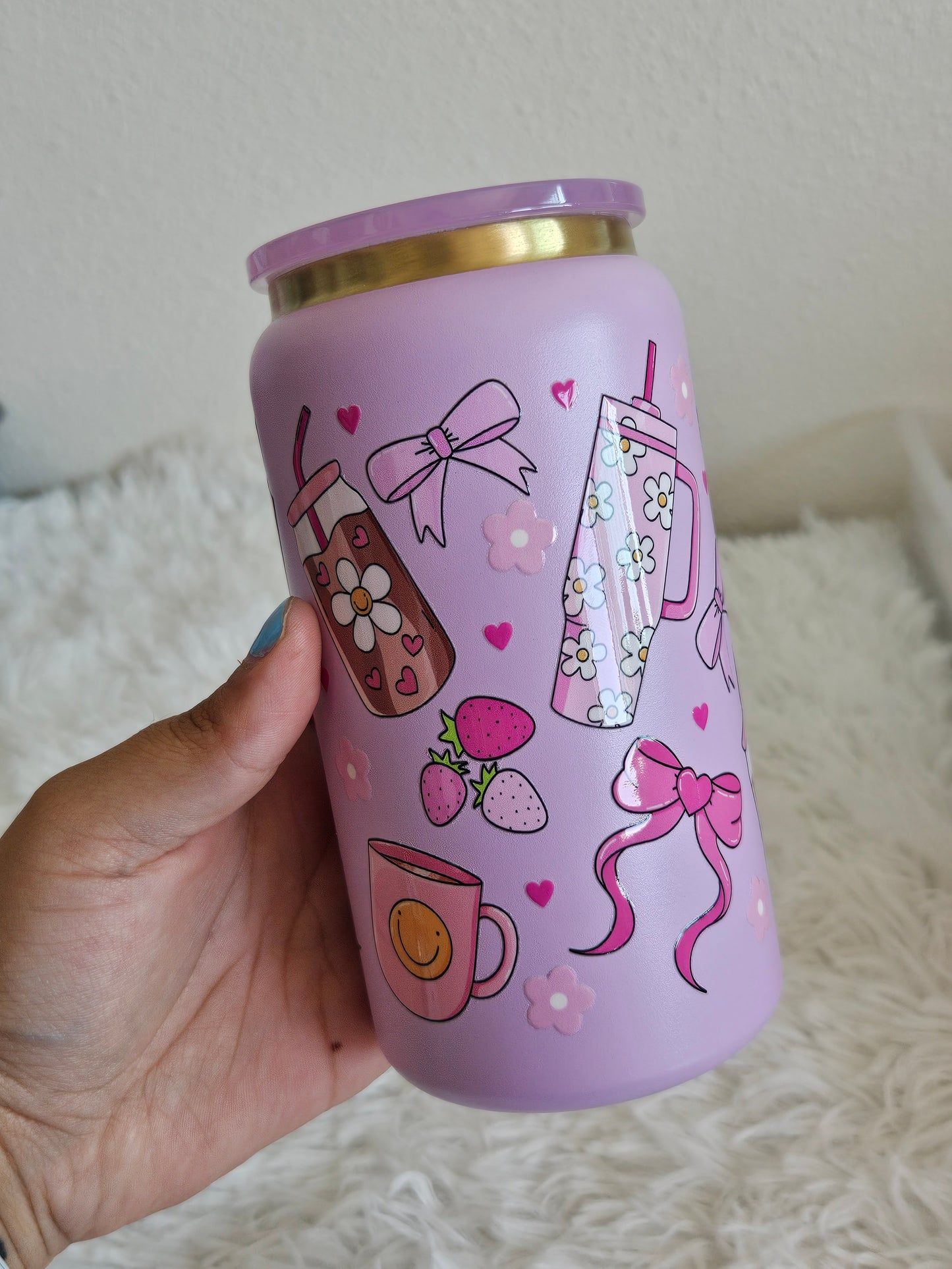 Girly stainless steel cup with plastic straw