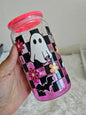 Spooky ghost and flowers ombre plastic cup with lid and plastic straw