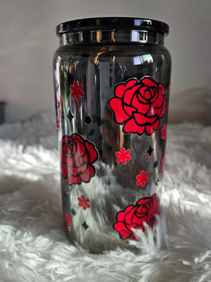 Ghost and roses 16oz mirrored glass cup