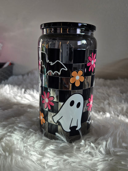 Ghost and flowers 16oz mirrored glass cup