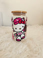 Kawaii LA baseball team 16oz double sided glass cup with clear glass straw