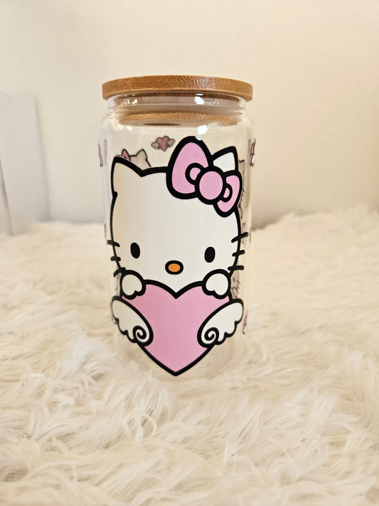 Kawaii HK 16oz double sided glass cup with clear glass straw