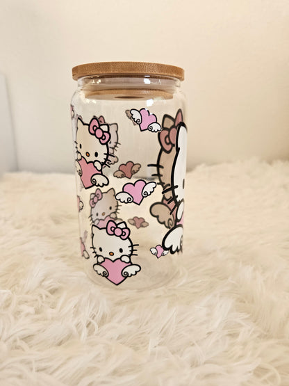 Kawaii HK 16oz double sided glass cup with clear glass straw