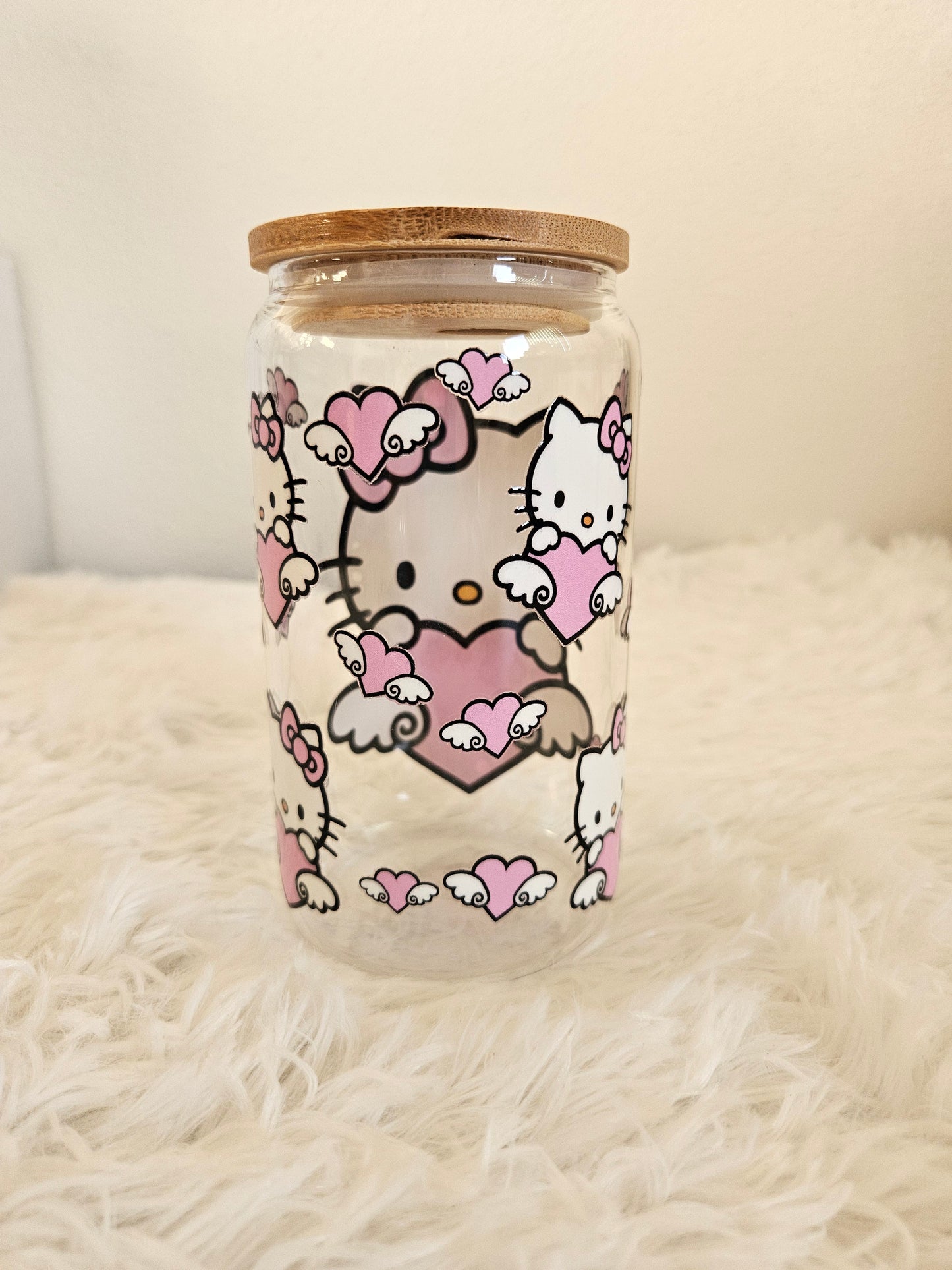 Kawaii HK 16oz double sided glass cup with clear glass straw