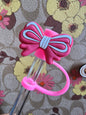 Pink bow straw stopper